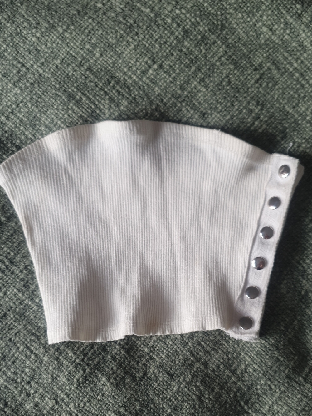 White Ribbed Snap-Button Bandeau Top